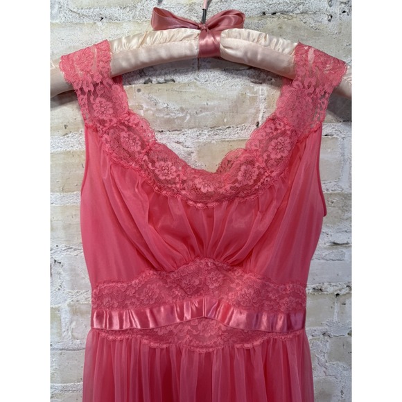 Pink Chiffon Nightgown Peignoir Robe Barbie Ballerina Sissy Coquette Vintage 60s - Picture 2 of 15